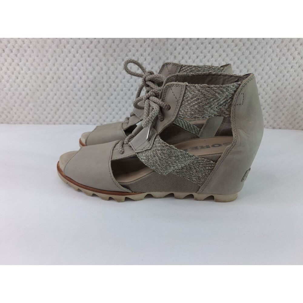Sorel Joanie Lace Wedge Sandals Gray Women's 10